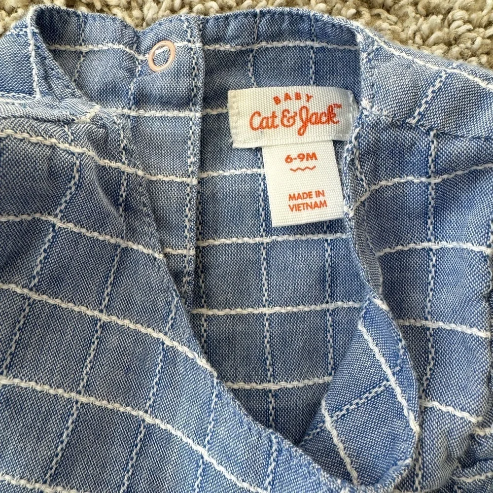 Cat & Jack Baby Girl Stripe Plaid Flutter Sleeve Dress Easter- Size 6-9 Months